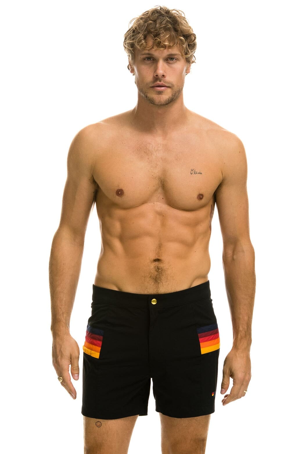 Retro MENS HORIZONTAL 5 STRIPE FLEX SHORTS - BLACK