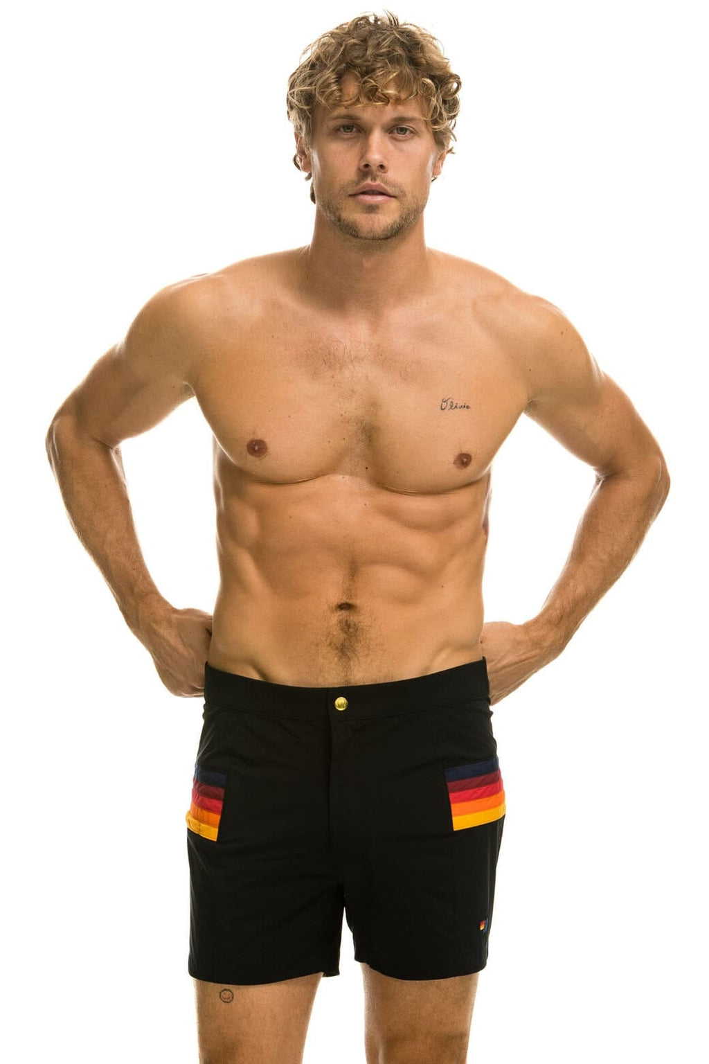 Retro MENS HORIZONTAL 5 STRIPE FLEX SHORTS - BLACK