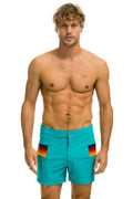 Retro MENS HORIZONTAL 5 STRIPE FLEX SHORTS - JADE