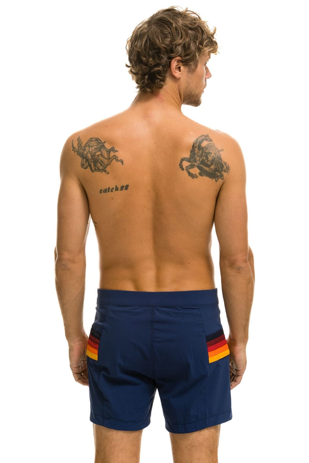 Retro MENS HORIZONTAL 5 STRIPE FLEX SHORTS - NAVY