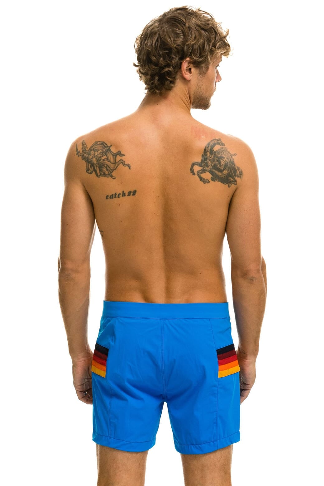 Retro MENS HORIZONTAL 5 STRIPE FLEX SHORTS - PARROT BLUE