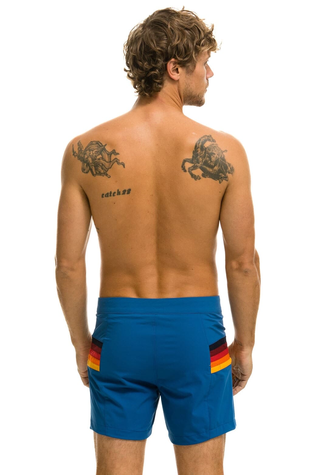 Retro MENS HORIZONTAL 5 STRIPE FLEX SHORTS - SEA