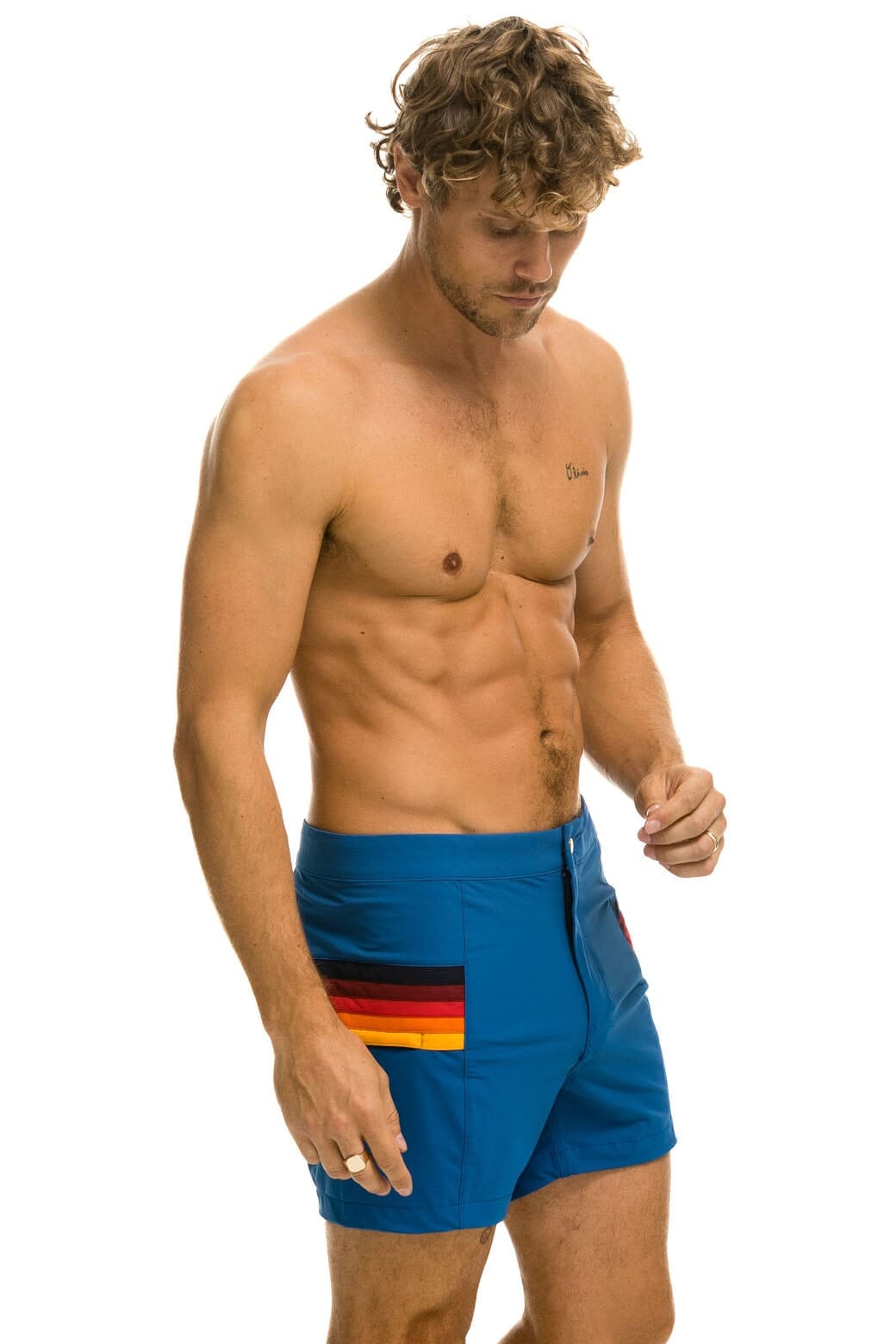 Retro MENS HORIZONTAL 5 STRIPE FLEX SHORTS - SEA