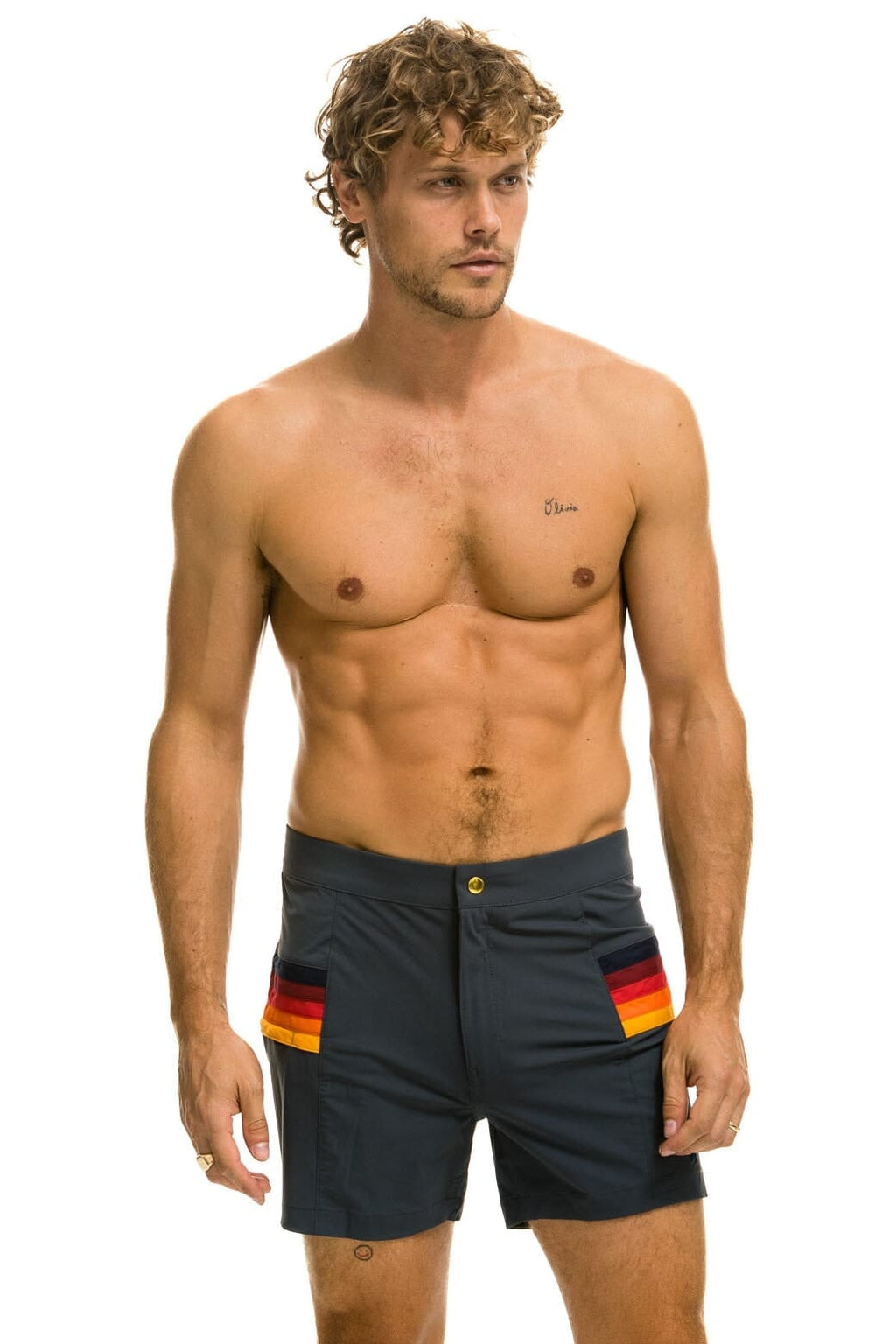 Retro MENS HORIZONTAL 5 STRIPE FLEX SHORTS - TITANIUM