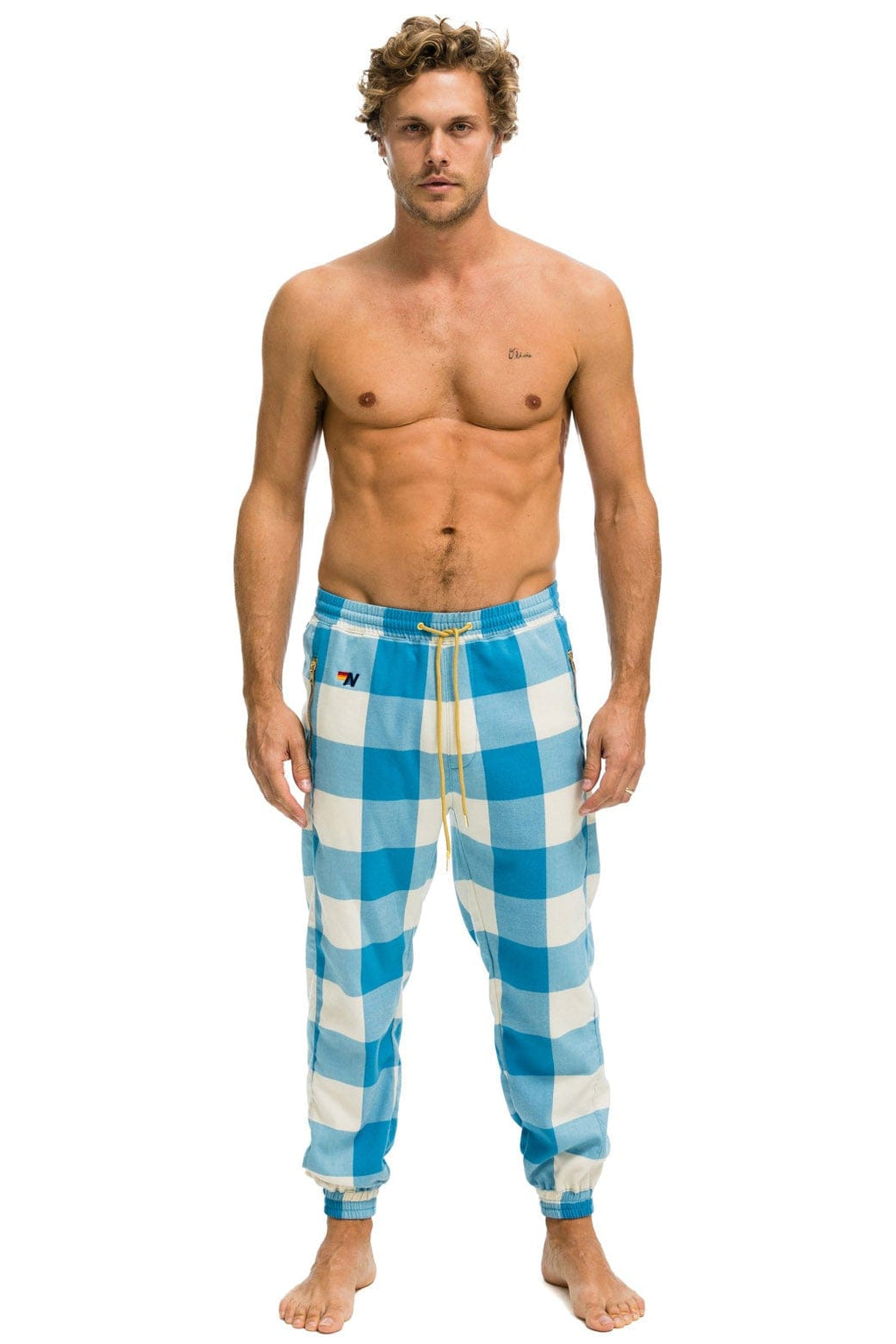 Retro UNISEX PLAID LODGE PANT - SKY PLAID