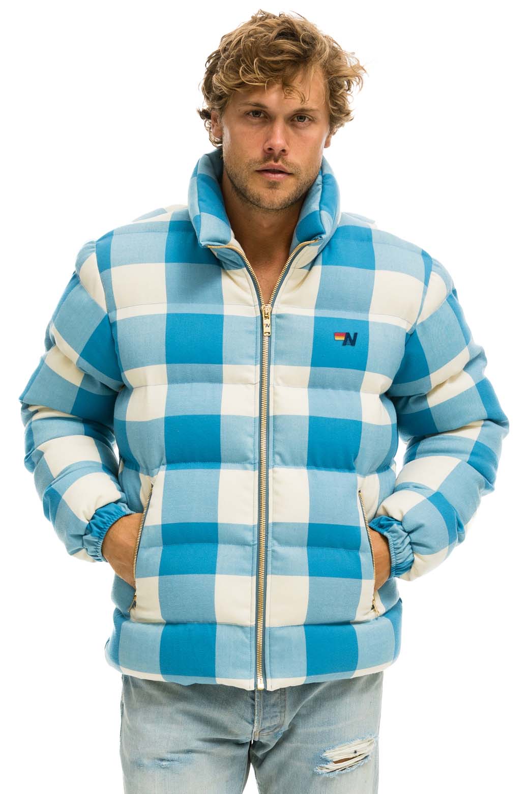 Retro UNISEX PLAID TRAVELER JACKET - SKY PLAID