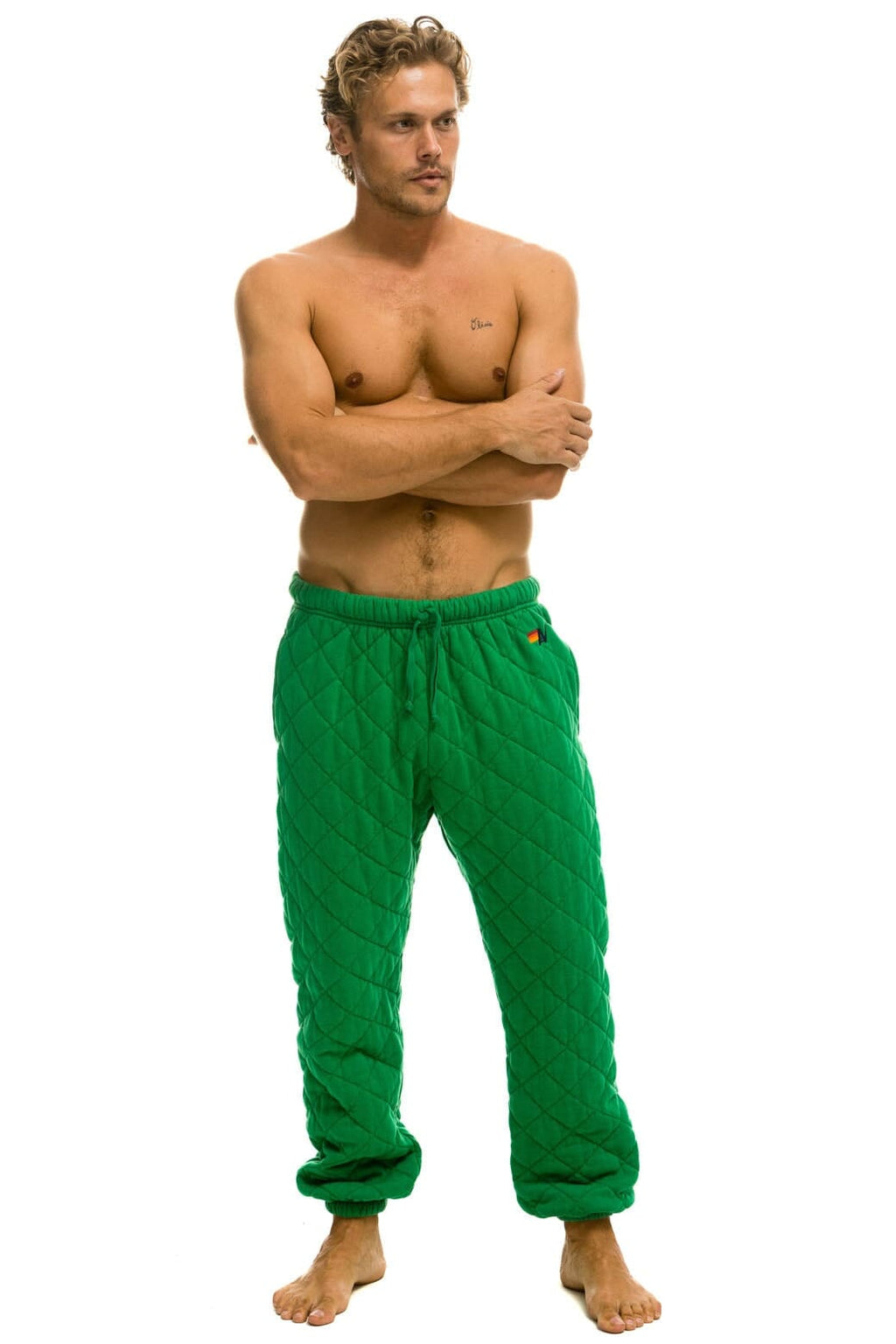 Retro QUILTED SWEATPANTS - KELLY GREEN