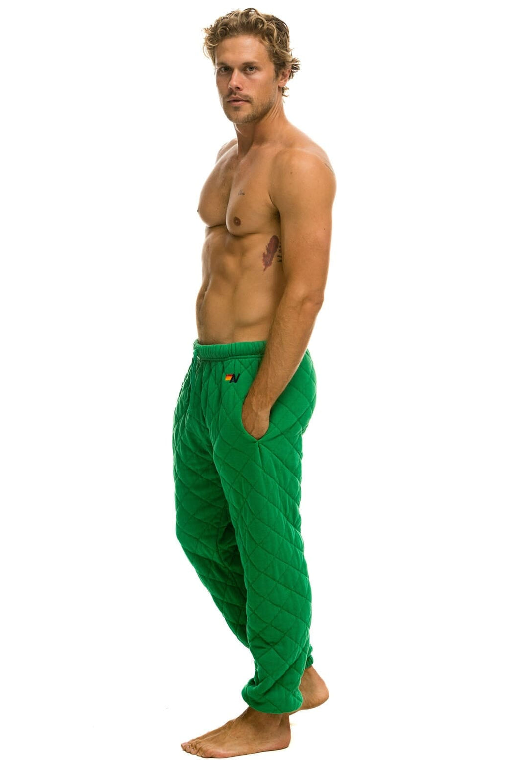 Retro QUILTED SWEATPANTS - KELLY GREEN