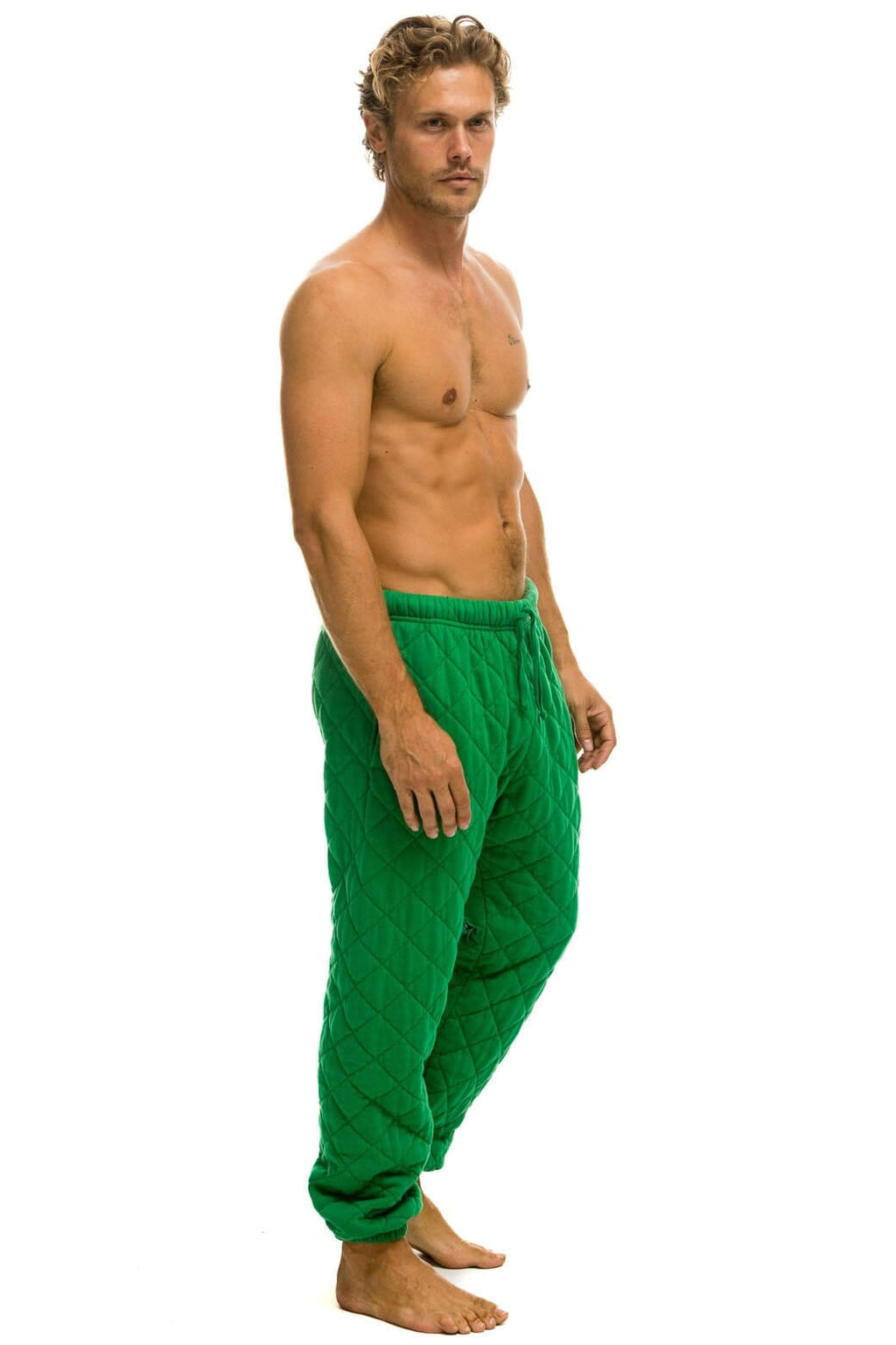 Retro QUILTED SWEATPANTS - KELLY GREEN
