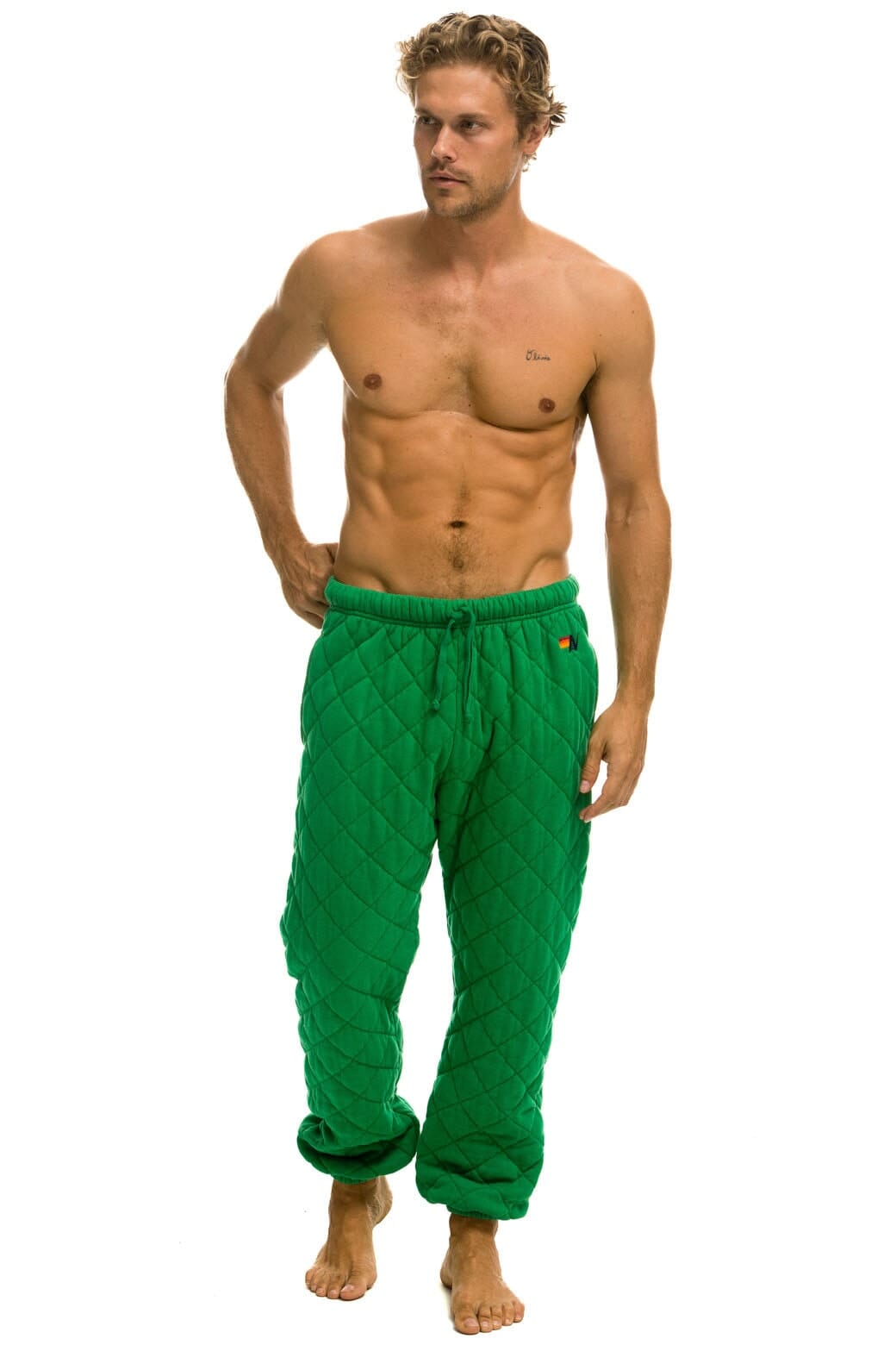 Retro QUILTED SWEATPANTS - KELLY GREEN