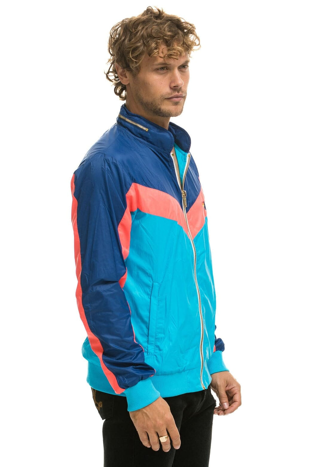 Retro MENS WINDBREAKER JACKET- NEON BLUE