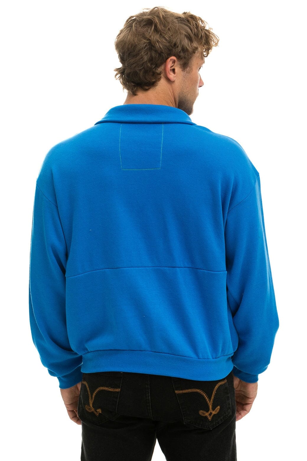 Retro MOUNTAIN EMBROIDERY HALF ZIP SWEATSHIRT - OCEAN