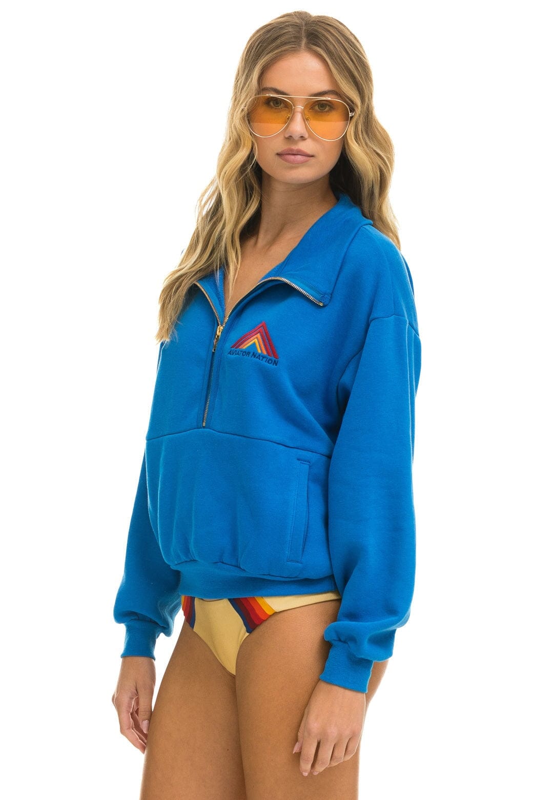 Retro MOUNTAIN EMBROIDERY HALF ZIP SWEATSHIRT - OCEAN