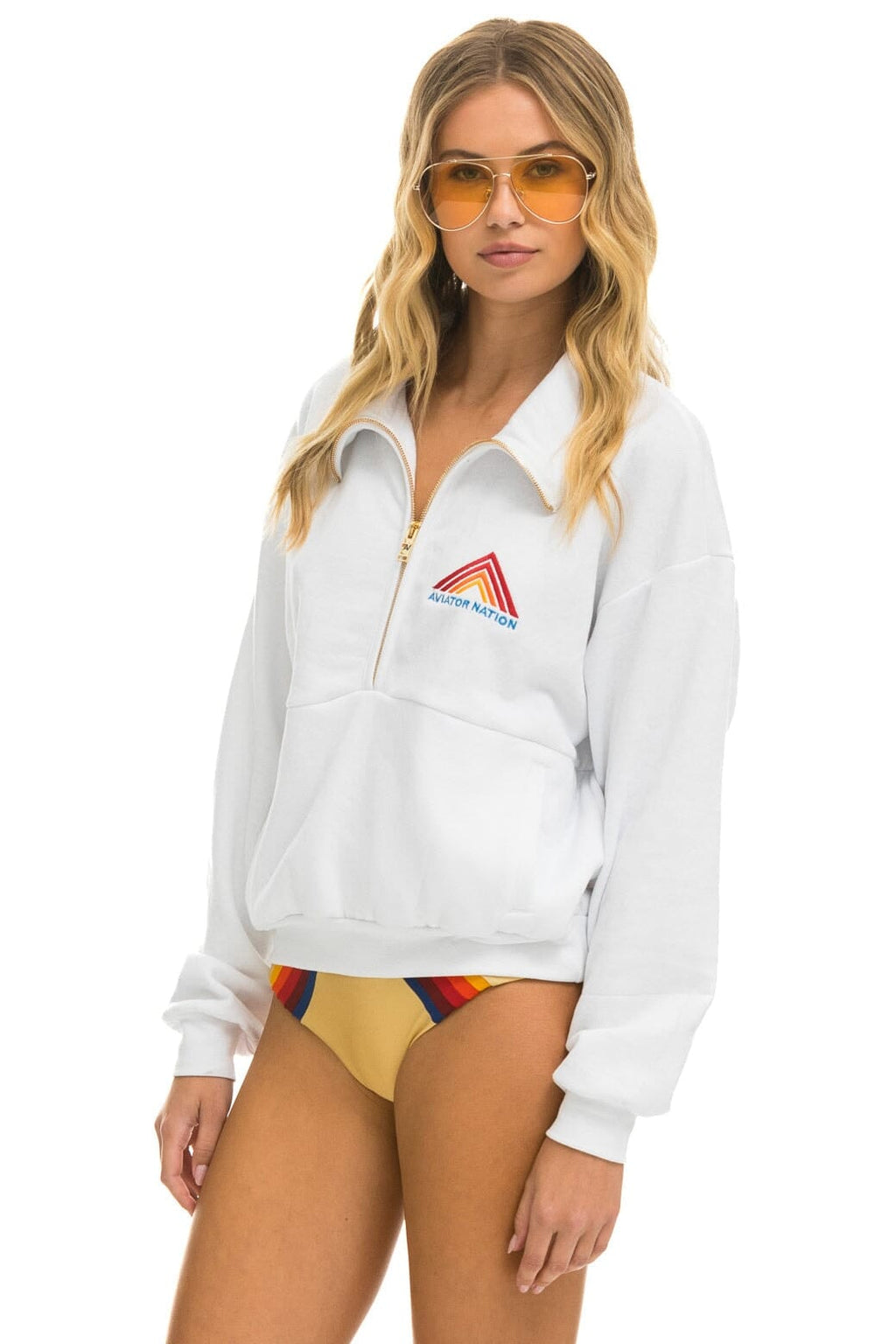 Retro MOUNTAIN EMBROIDERY HALF ZIP SWEATSHIRT - WHITE