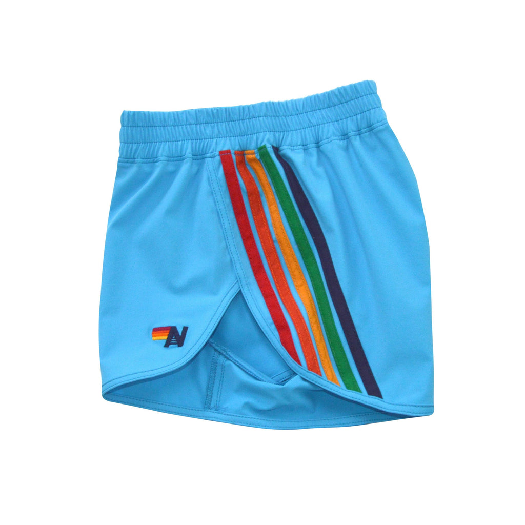 Retro WOMENS 5 STRIPE FLEX BOARD SHORTS - NEON BLUE RAINBOW