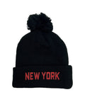 Retro NEW YORK POM POM BEANIE - BLACK