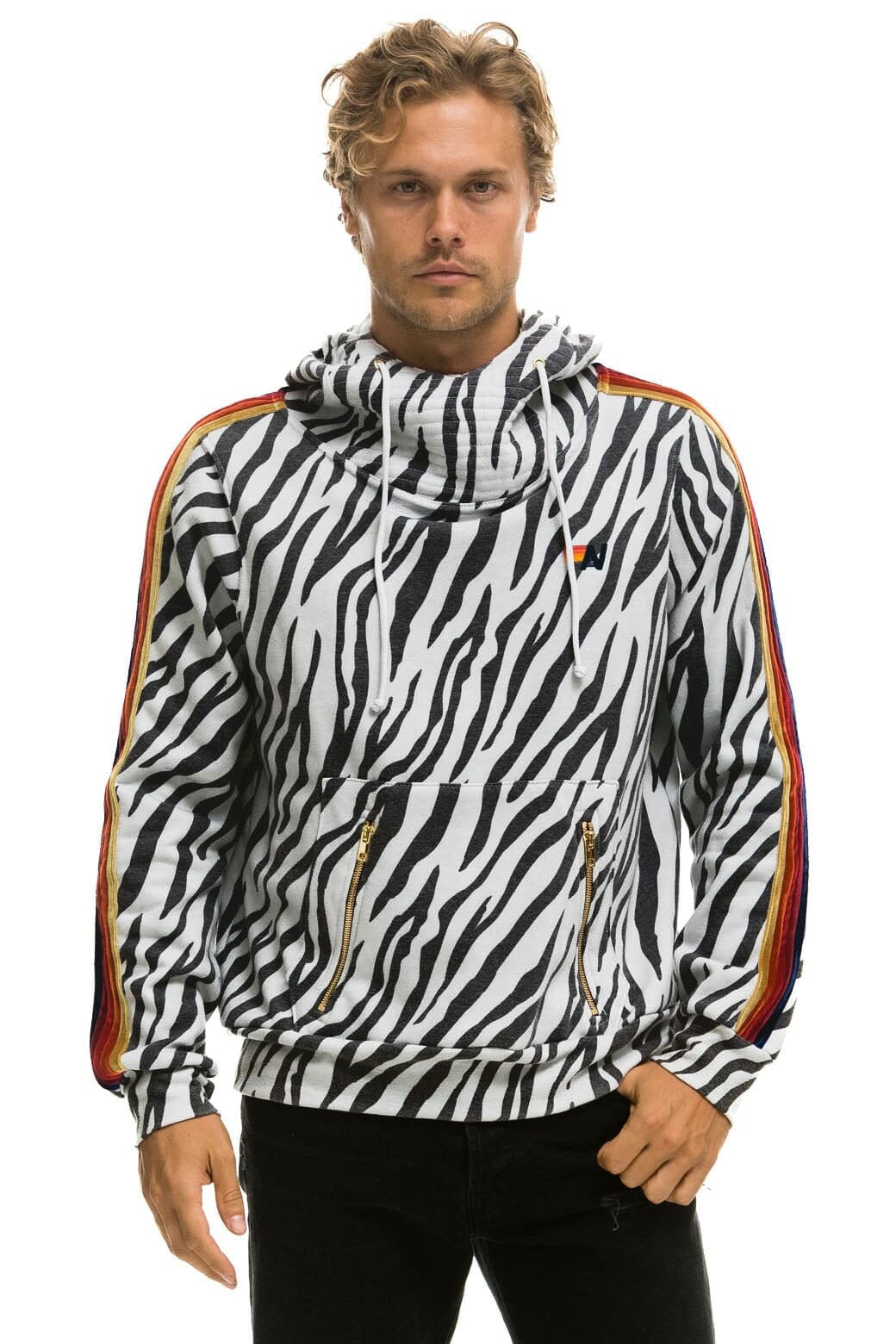 Retro NINJA PULLOVER HOODIE - ZEBRA