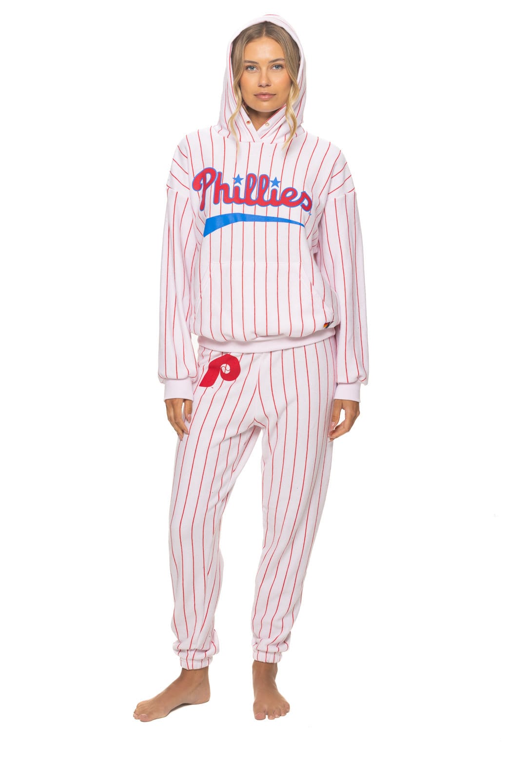 Retro PHILADELPHIA PHILLIES PINSTRIPE 2026 RELAXED PULLOVER HOODIE - WHITE RED