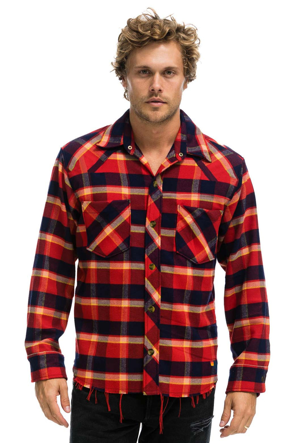 Retro PLAID FLANNEL LIGHT WEIGHT UNISEX WESTERN SHIRT - RUGBY PLAID