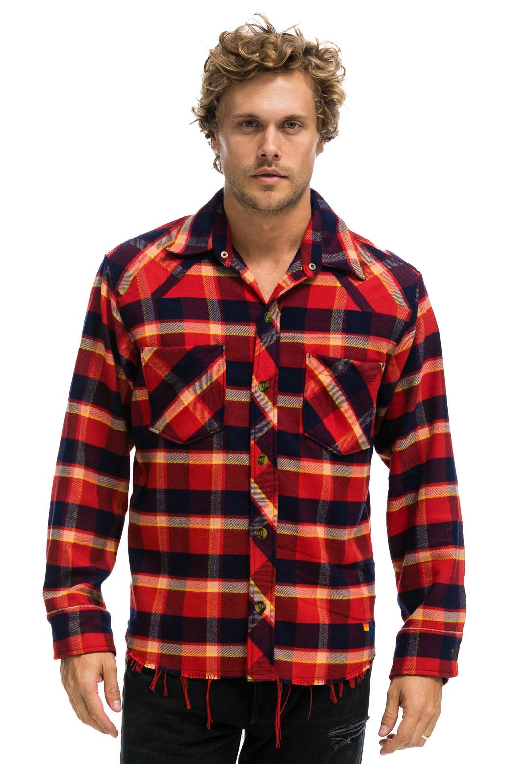 Retro PLAID FLANNEL LIGHT WEIGHT UNISEX WESTERN SHIRT - RUGBY PLAID