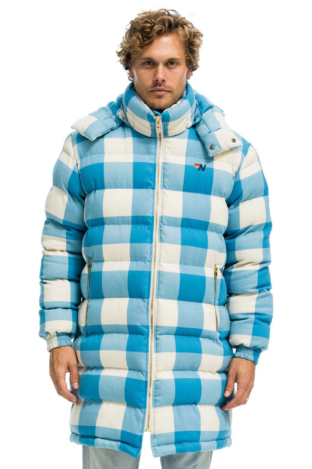 Retro PLAID UNISEX LONG TREKKER JACKET - SKY PLAID