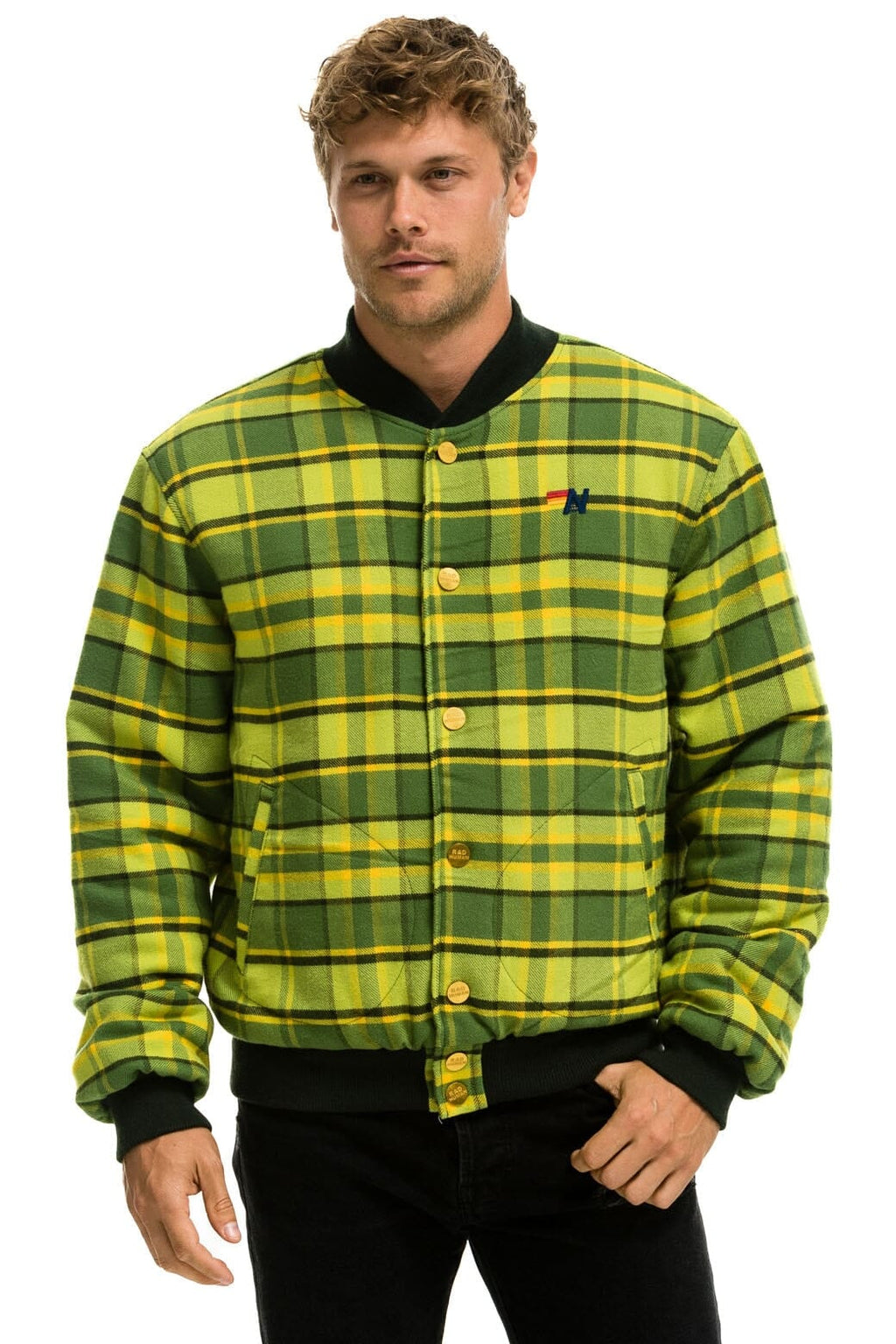 Retro PLAID UNISEX VARSITY JACKET - AVOCADO PLAID