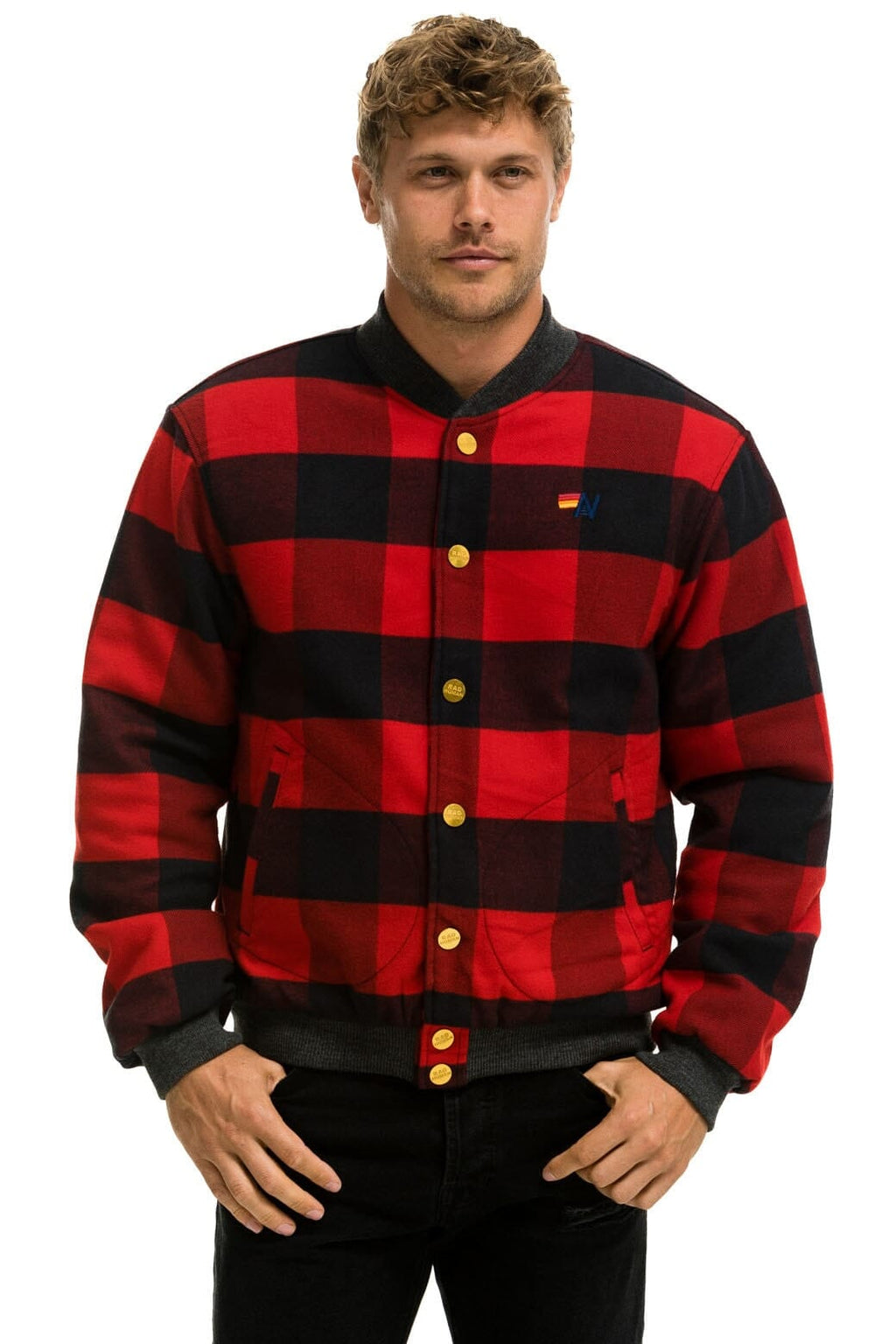 Retro PLAID UNISEX VARSITY JACKET - BUFFALO PLAID
