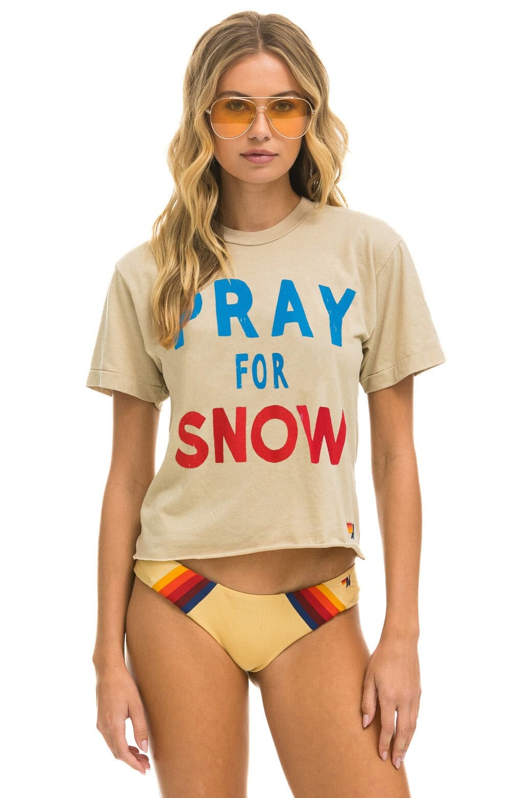 Retro PRAY FOR SNOW BOYFRIEND TEE - SAND