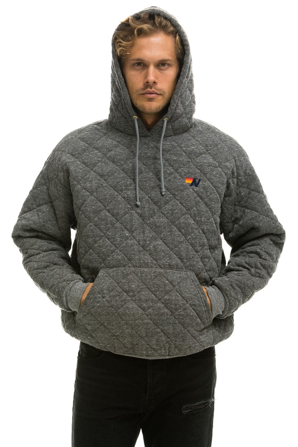 Retro QUILTED RELAXED PULLOVER HOODIE - HEATHER GREY