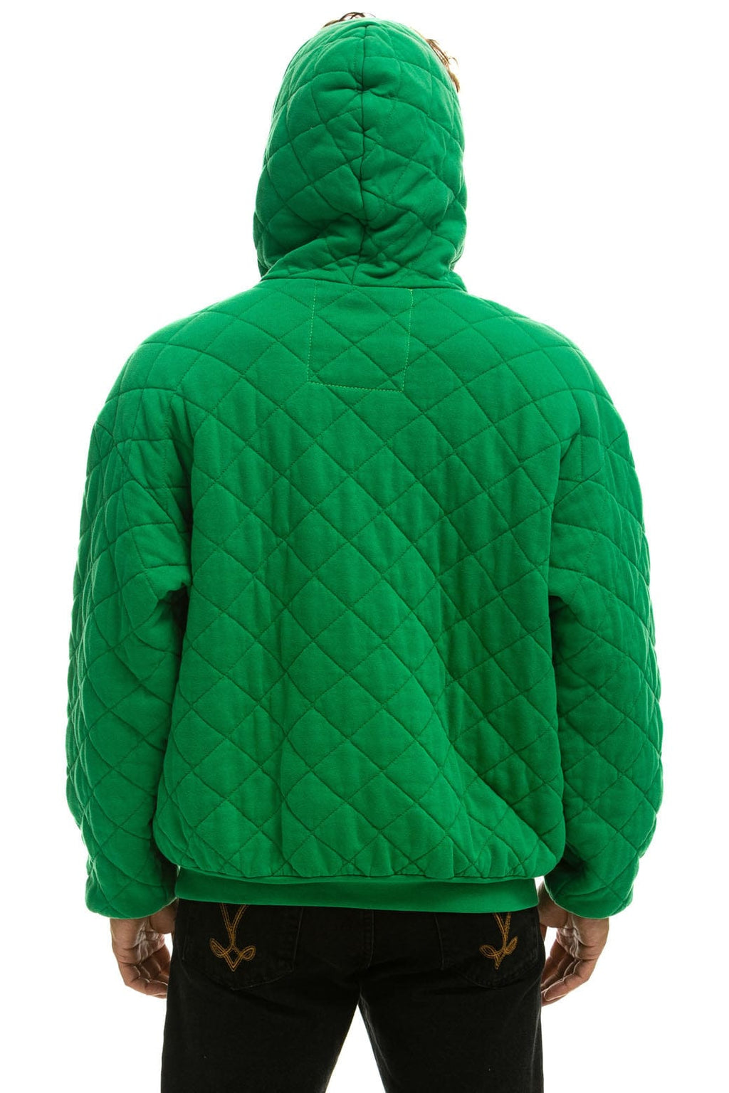 Retro QUILTED RELAXED PULLOVER HOODIE - KELLY GREEN