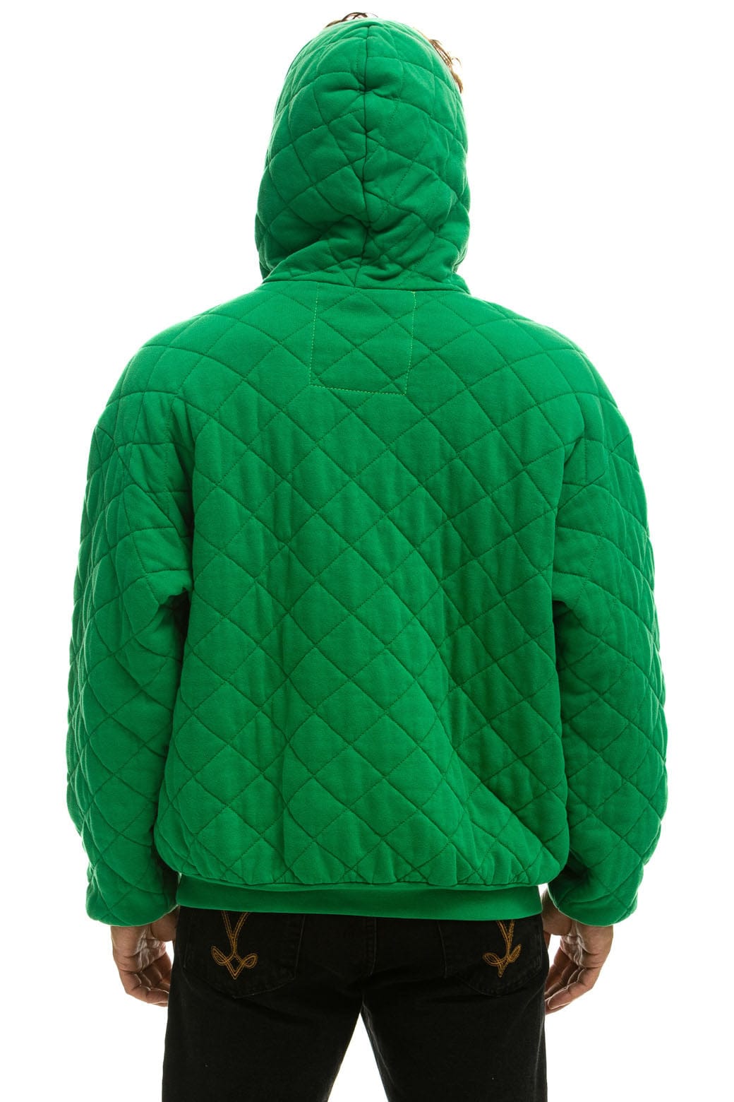 Retro QUILTED RELAXED PULLOVER HOODIE - KELLY GREEN