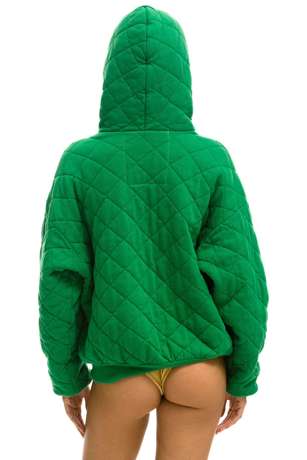 Retro QUILTED RELAXED PULLOVER HOODIE - KELLY GREEN