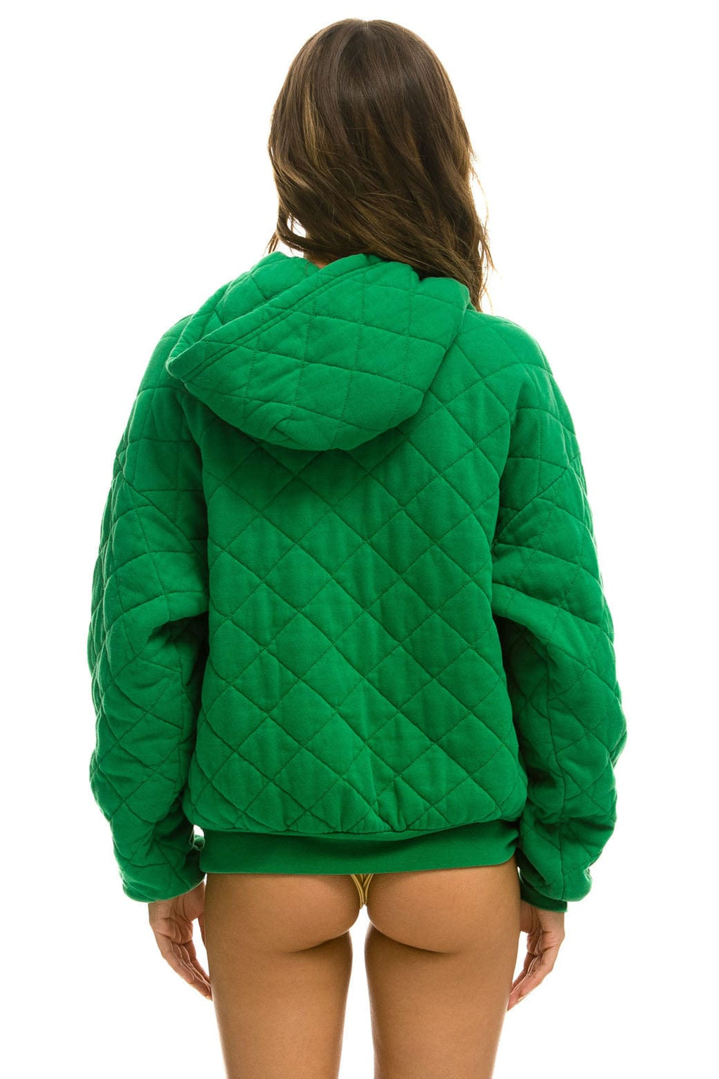 Retro QUILTED RELAXED PULLOVER HOODIE - KELLY GREEN