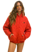Retro QUILTED RELAXED PULLOVER HOODIE - RED