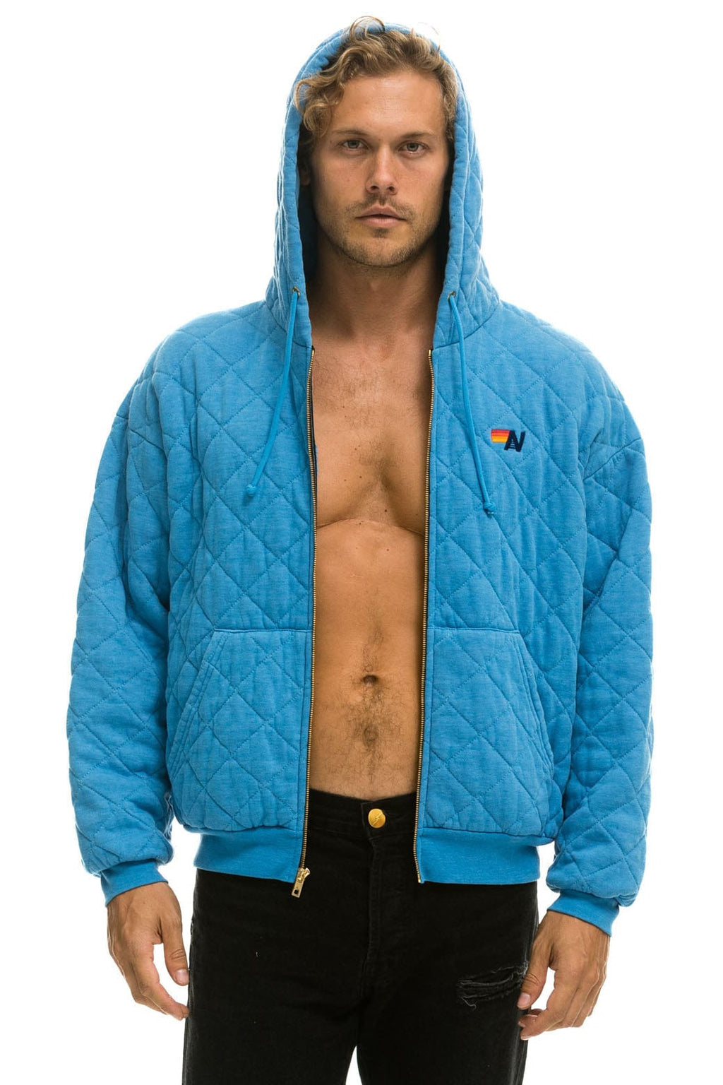 Retro QUILTED ZIP HOODIE RELAXED - OCEAN