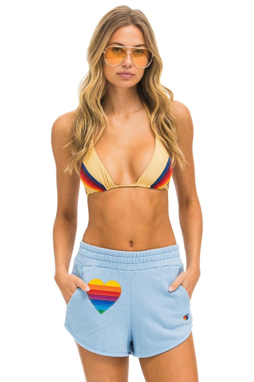 Retro RAINBOW HEART STITCH LOUNGER SHORT - ICE