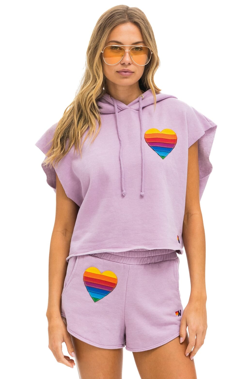 Retro RAINBOW HEART STITCH LOUNGER SHORT - MAUVE
