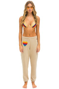 Retro RAINBOW HEART STITCH SWEATPANTS - SAND