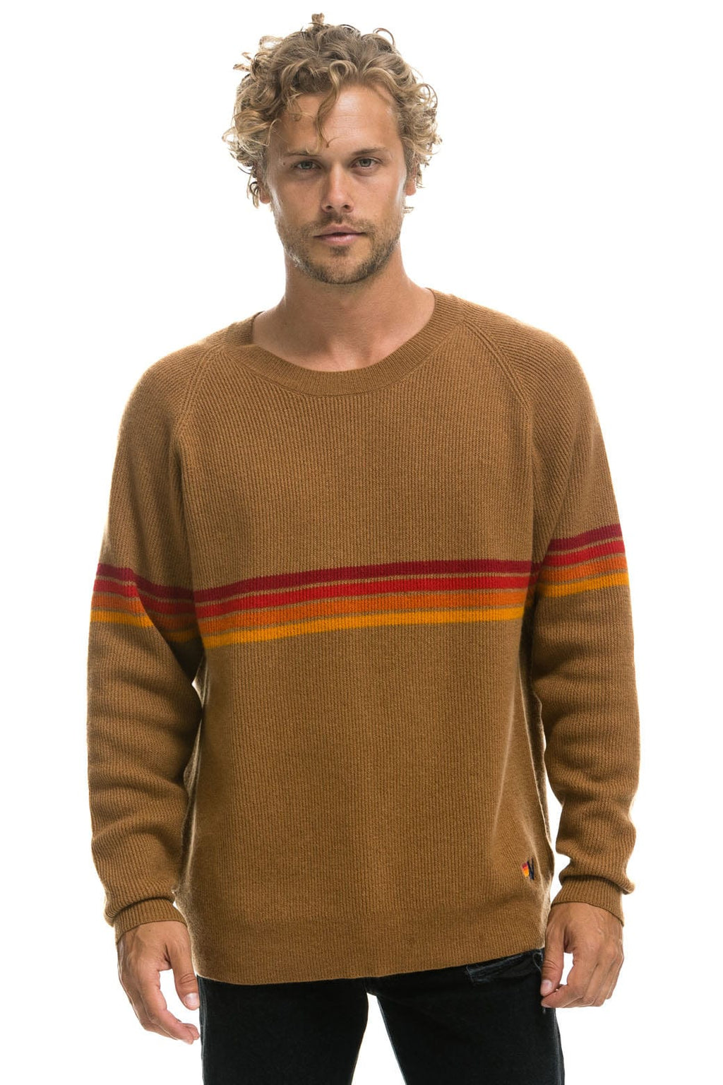 Retro RAINBOW STRIPE 4 UNISEX CASHMERE SWEATER - BUTTERSCOTCH