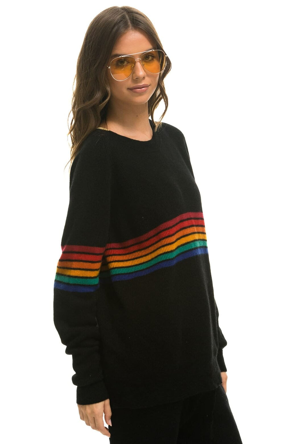 Retro RAINBOW STRIPE 6 UNISEX CASHMERE SWEATER - BLACK