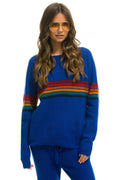 Retro RAINBOW STRIPE 6 UNISEX CASHMERE SWEATER - LAPIS