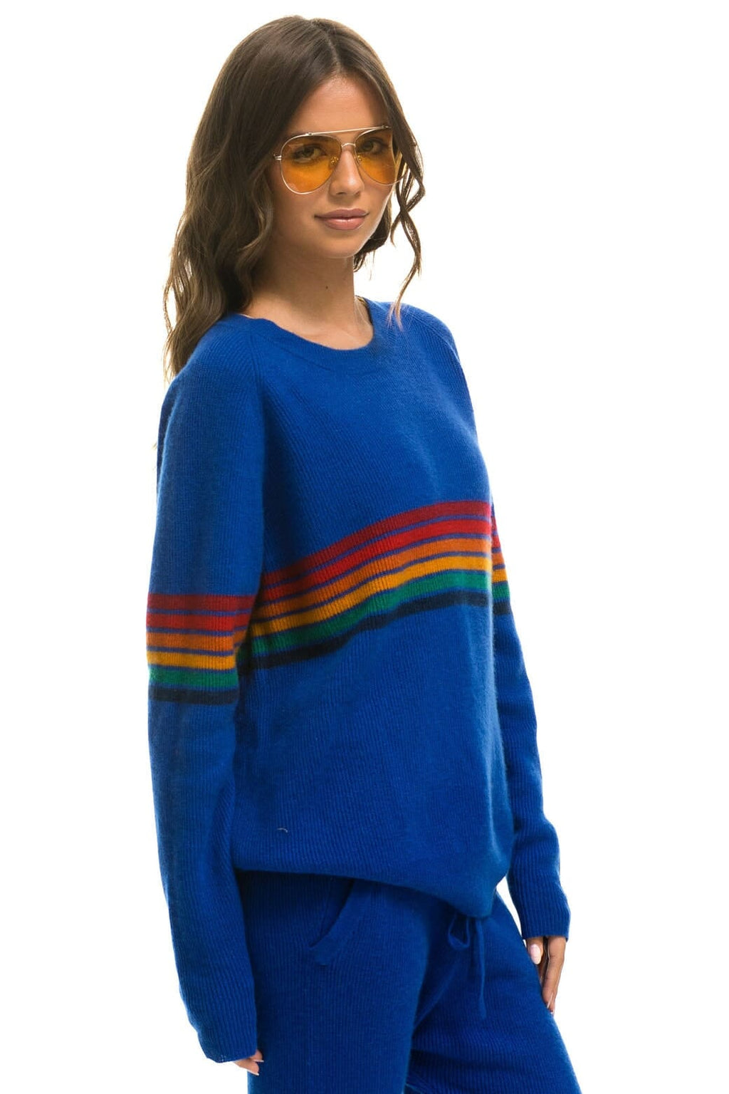 Retro RAINBOW STRIPE 6 UNISEX CASHMERE SWEATER - LAPIS