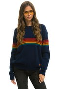 Retro RAINBOW STRIPE 6 UNISEX LIGHT CASHMERE SWEATER - MIDNIGHT
