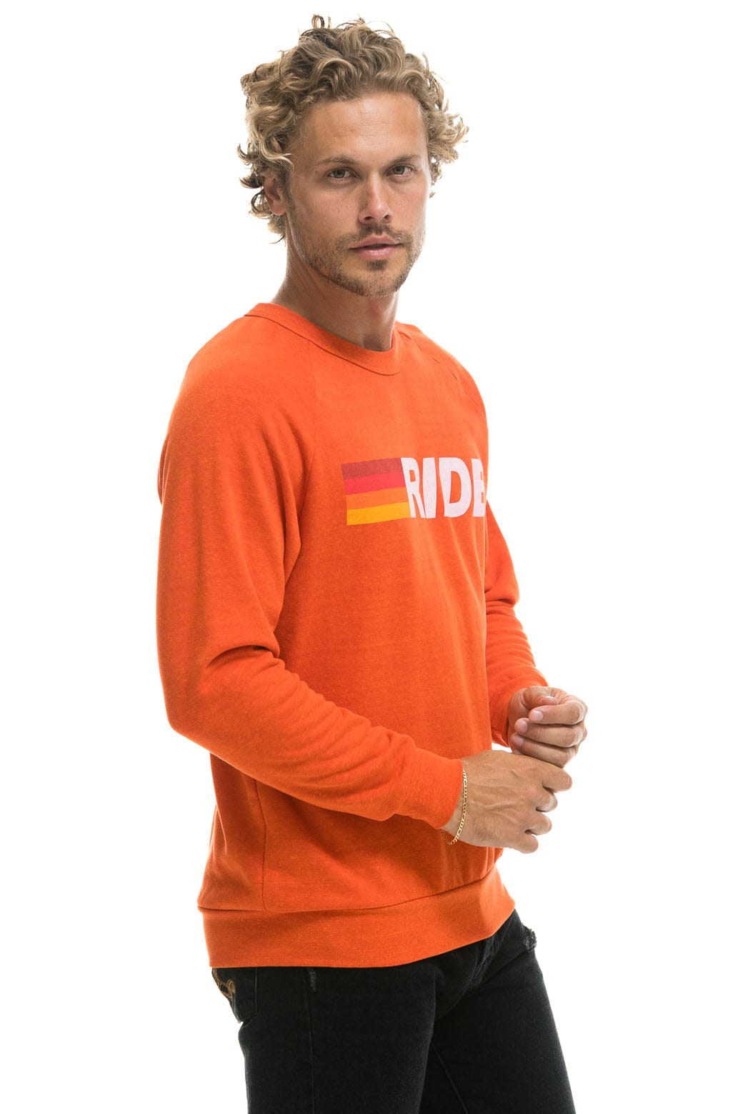 Retro RIDE LOGO WHITE CREW SWEATSHIRT - ORANGE