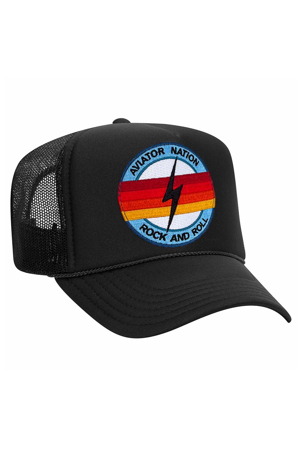 Retro ROCK AND ROLL BOLT VINTAGE TRUCKER HAT