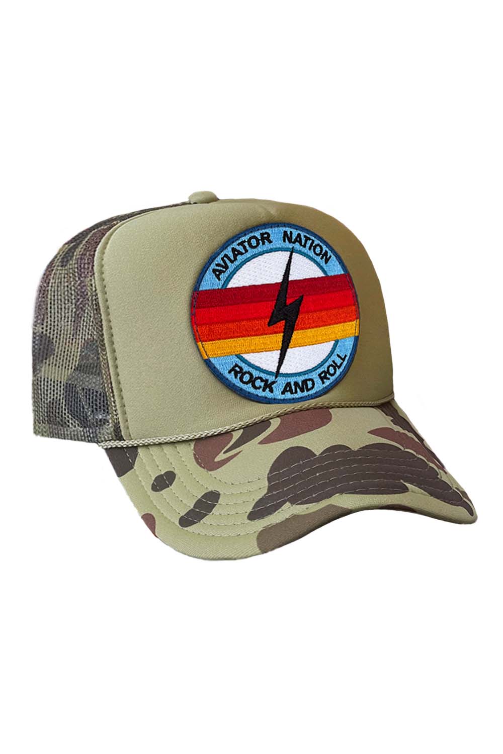 Retro ROCK AND ROLL BOLT VINTAGE TRUCKER HAT