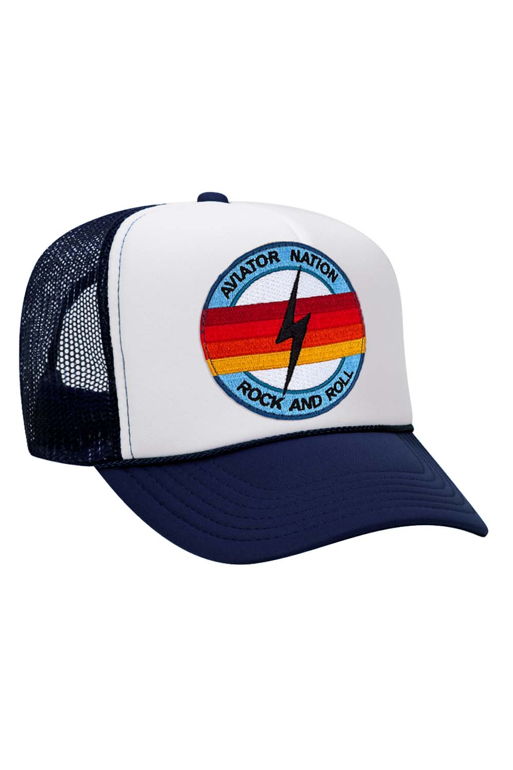 Retro ROCK AND ROLL BOLT VINTAGE TRUCKER HAT