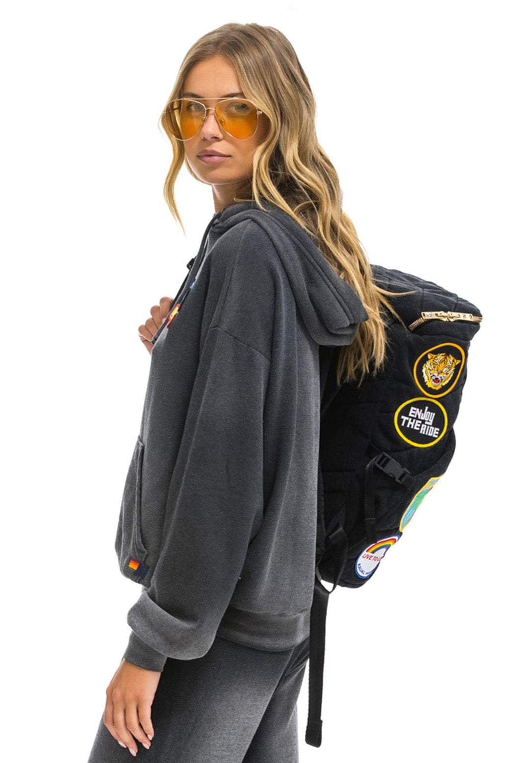 Retro VINTAGE PATCH DENIM PUFFER BACKPACK - VINTAGE BLACK