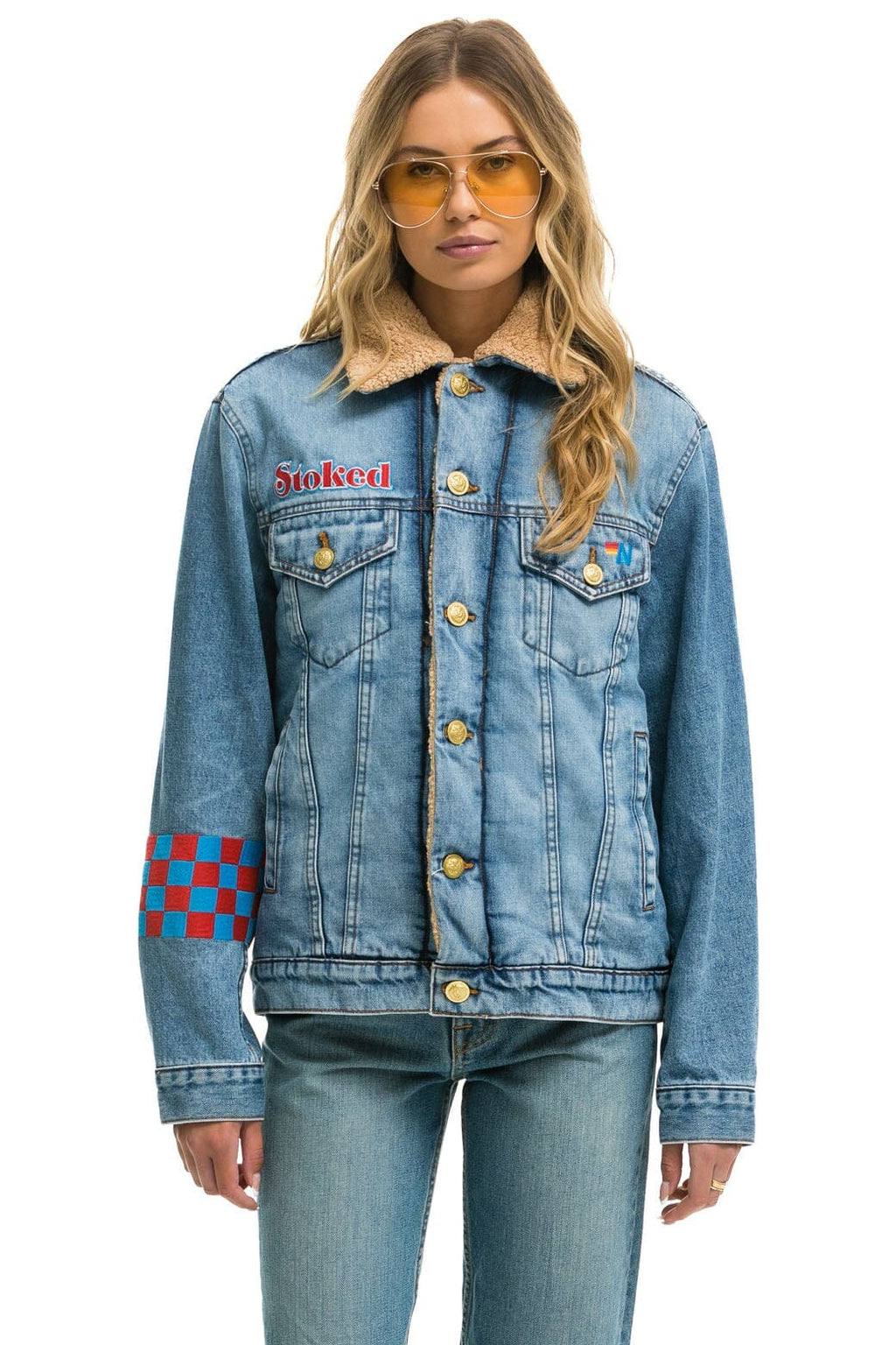 Retro SMALL STOKED BOLT SMILEY RANCH SHERPA DENIM JACKET - SUPER LIGHT