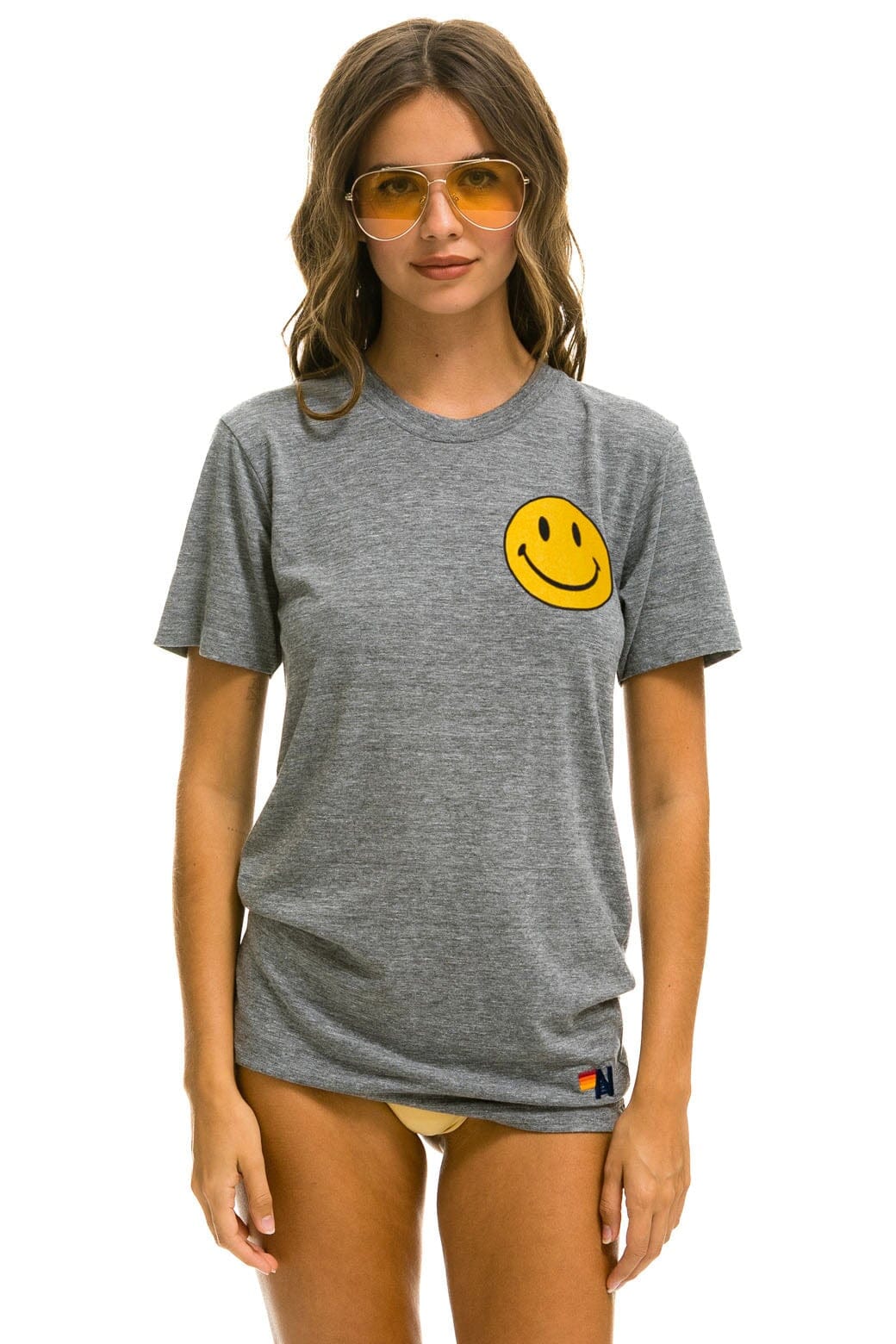 Retro SMILEY 2 CREW TEE - HEATHER GREY